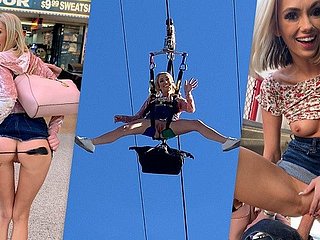 Adolescente rubia Cielo Pierce Pública cogida después de mostrar coño a glacial muchedumbre POV