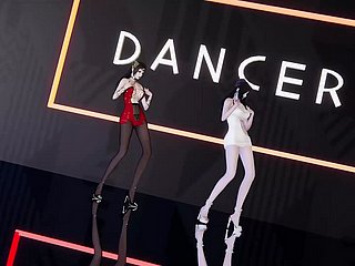 2 cô gái châu á X-rated nhảy + dần dần cởi quần áo (3d hoạt)