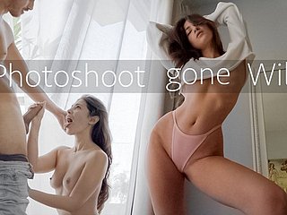ホットなフィットネスモデルが本物の写真撮影中に犯される