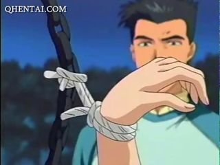Gadis anime telanjang mendapat bertali dan gangbanged