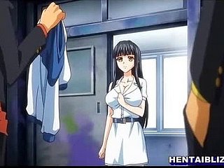Hentai uczennica ciężko szturchnął przez szturchnął i twarzy cum przez bandytów